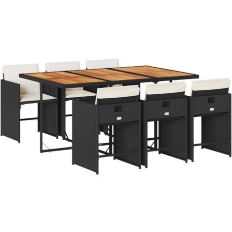 vidaXL Set da Pranzo da Giardino 7 pz Nero con Cuscini in Polyrattan
