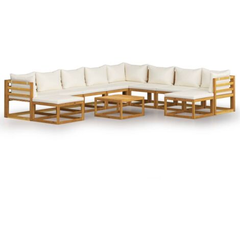 Set Divani da Giardino 11 pz con Cuscini Crema in Legno Acacia vidaXL