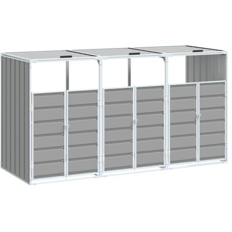 vidaXL Copribidone con Ruote per 3 Bidoni Grigio 216x81x115 cm Acciaio