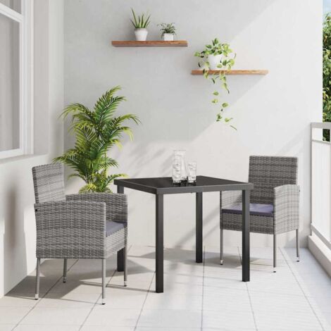 vidaXL Set da Pranzo per Giardino con cuscino 3 pcs Grigio Poly Rattan (1/5)