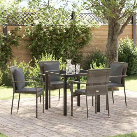 vidaXL Set da Pranzo per Giardino con cuscino 5 pcs Grigio Poly Rattan (1/5)