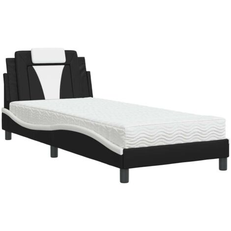 vidaXL Letto Viana con Materasso Nero e Bianco 80x200 cm in Similpelle (1/5)