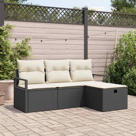 vidaXL Set di divani con cuscino 4 pcs Nero e Crema polyrattan (1/5)