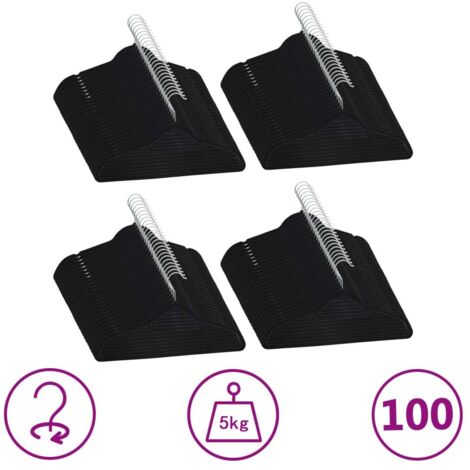 Set Appendiabiti 100 pz Antiscivolo Nero in Velluto vidaXL