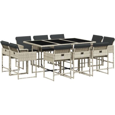 vidaXL Set Pranzo Giardino 11pz con Cuscini Grigio Chiaro Polyrattan