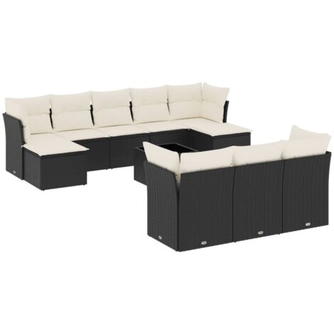 vidaXL Set Divani da Giardino 11 pz con Cuscini in Polyrattan Nero (1/4)
