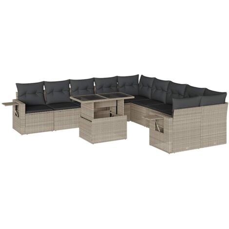 vidaXL Set Divani da Giardino 11 pz con Cuscini in Polyrattan Grigio (1/5)