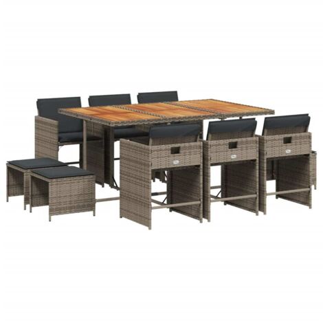 vidaXL Set da Pranzo da Giardino 11pz con Cuscini in Polyrattan Grigio
