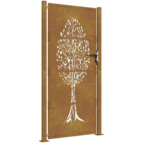 vidaXL Cancello da giardino 105x205 cm in acciaio Corten con design ad albero