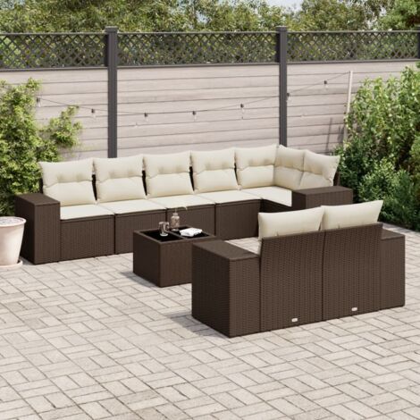 vidaXL Set Divani da Giardino 9pz con Cuscini Marrone in Polyrattan (1/3)