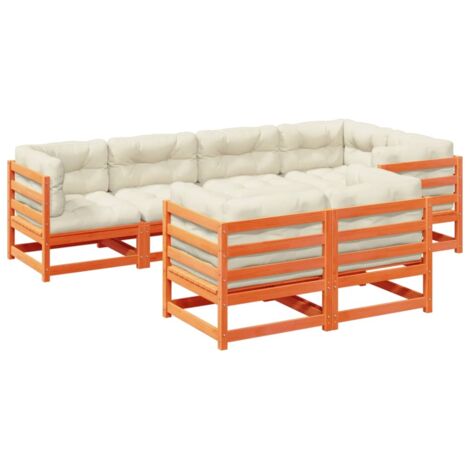 vidaXL Set Divani Giardino 7 pz con Cuscini Marrone Cera Massello Pino (1/5)
