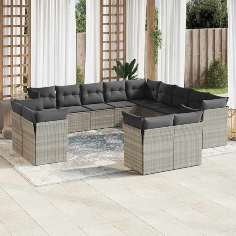 vidaXL Set Divani Giardino 13 pz con Cuscini Grigio Chiaro Polyrattan (1/3)