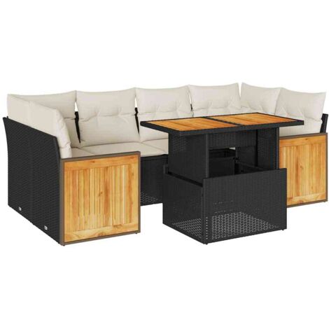 vidaXL Set Divani da Giardino con Cuscini 7pz Nero Polyrattan Acacia (1/5)