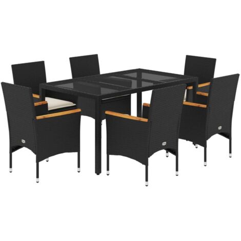 vidaXL Set Pranzo da Giardino 7 pz Nero con Cuscini Polyrattan Acacia (1/5)