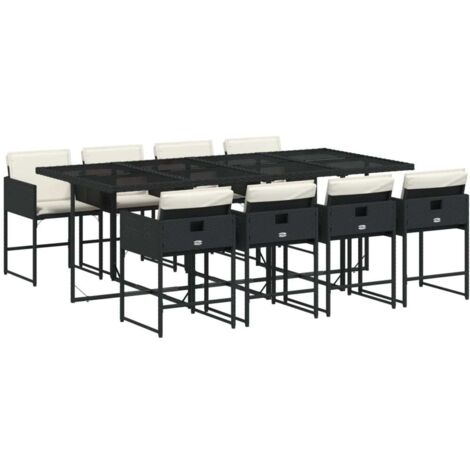 vidaXL Set da Pranzo da Giardino 9 pz con Cuscini Nero in Polyrattan