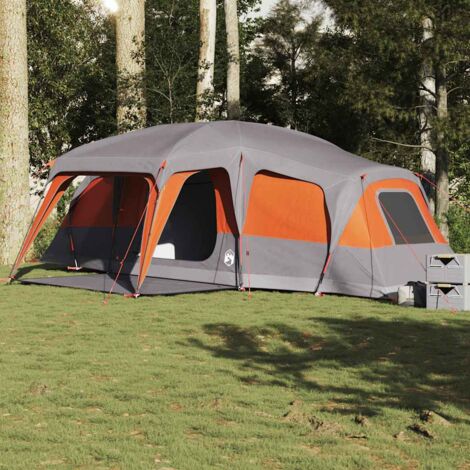 vidaXL Tenda da Campeggio con Portico 9 Persone Grigio e Arancione