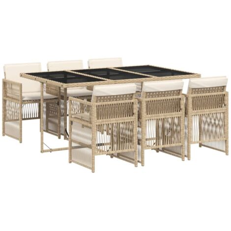 vidaXL Set da Pranzo da Giardino 7 pz con Cuscini Beige in Polyrattan