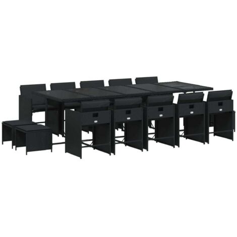 vidaXL Set da Pranzo da Giardino 15 pz con Cuscini Nero in Polyrattan