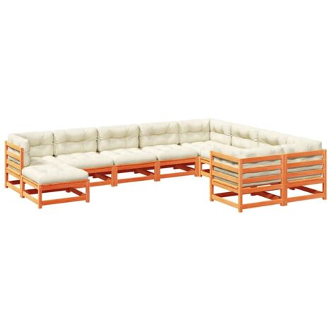 vidaXL Set Divani Giardino 10pz con Cuscini Marrone Cera Massello Pino (1/5)