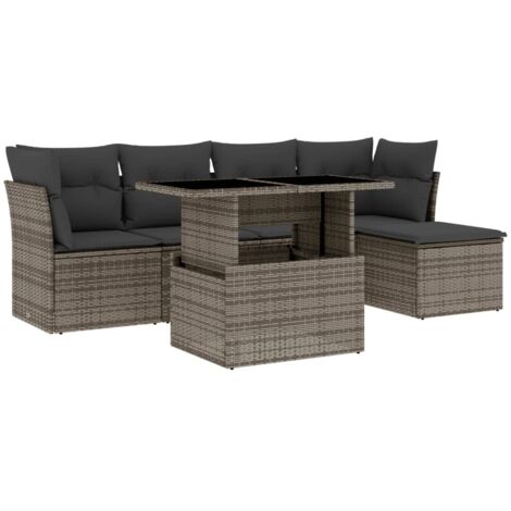 vidaXL Set Divano da Giardino 6 pz con Cuscini Grigio in Polyrattan (1/5)