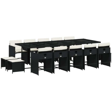 vidaXL Set da Pranzo da Giardino 15 pz con Cuscini Nero in Polyrattan