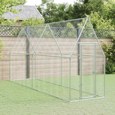 vidaXL Gabbia per Polli Argento 400x100x190 cm in Acciaio Zincato