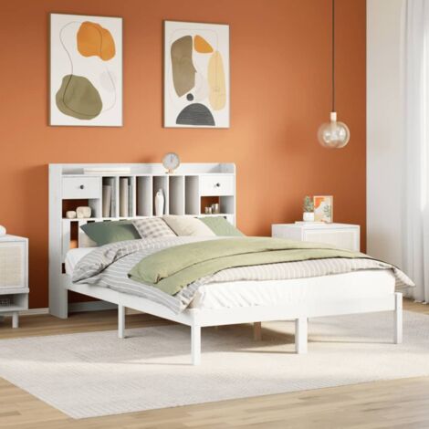 vidaXL Letto Libreria senza Materasso Bianco 140x190 cm Legno di Pino (1/5)