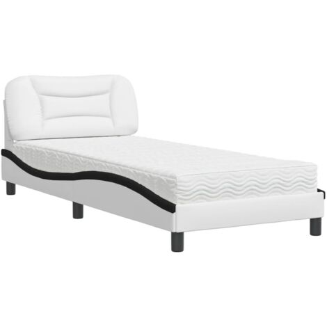 vidaXL Letto con Materasso Hvar Nero e Bianco 80x200 cm in Similpelle (1/5)