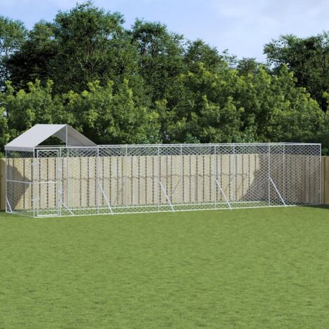 vidaXL Cuccia Cani da Esterno Tetto Argento 10x2x2,5 m Acciaio Zincato