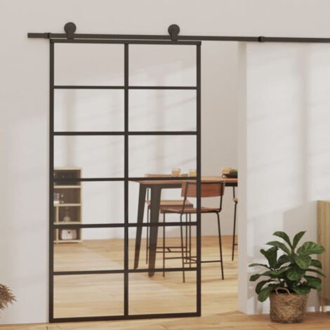 vidaXL Porta Scorrevole in Vetro ESG e Alluminio 102x205 cm Nera