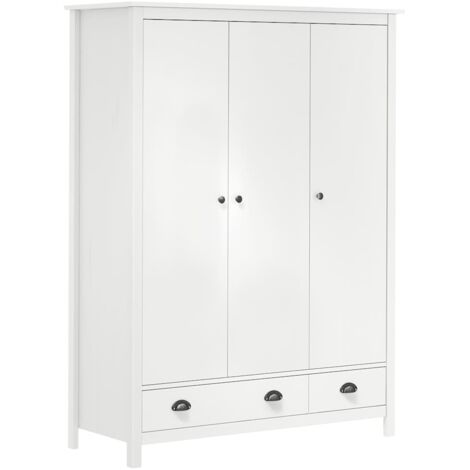 vidaXL Armadio a 3 Ante Hill Bianco 127x50x170 cm in Legno di Pino