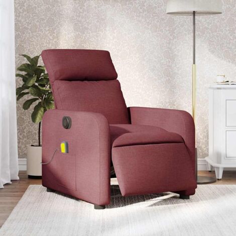 vidaXL Poltrona Massaggiante Reclinabile Elettrica Rosso Vino Tessuto