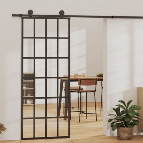 vidaXL Porta Scorrevole in Vetro ESG e Alluminio 76x205 cm Nera