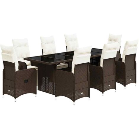 vidaXL Set Bistrò da Giardino 9 pz con Cuscini in Polyrattan Marrone (1/5)