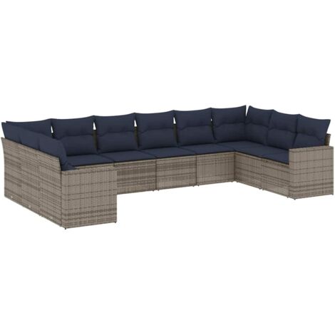 vidaXL Set Divani da Giardino 10 pz con Cuscini Grigio in Polyrattan (1/5)