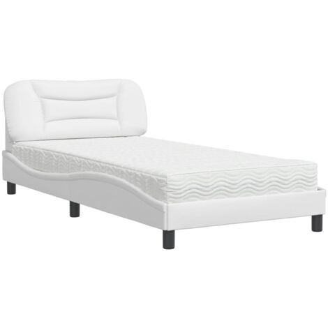 vidaXL Letto con Materasso Hvar Bianco 100x200 cm in Similpelle (1/5)