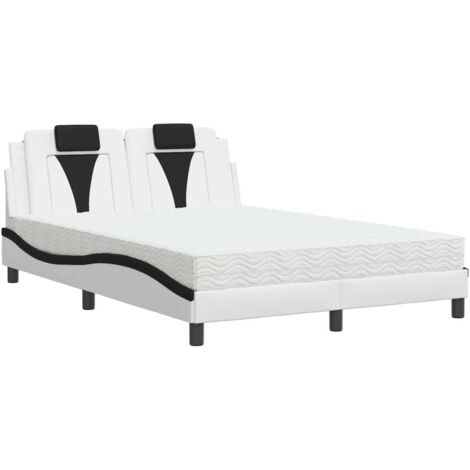vidaXL Letto Viana con Materasso Bianco e Nero 140x200 cm in Similpelle (1/5)