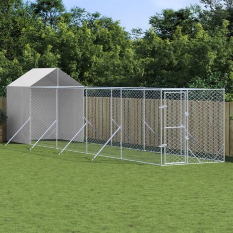 vidaXL Cuccia Cani da Esterno Tetto Argento 2x10x2,5 m Acciaio Zincato