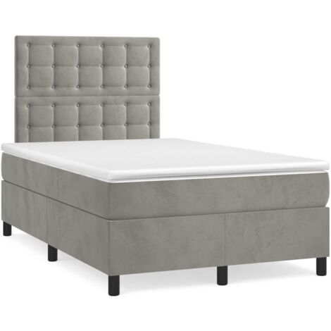 Letto a Molle Materasso e LED Grigio Chiaro 120x190 cm Velluto vidaXL (1/5)