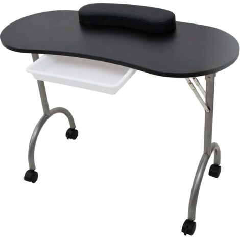 vidaXL Tavolo Pieghevole per Manicure con Ruote Nero