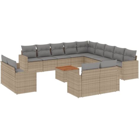 Set Divano da Giardino 14 pz con Cuscini Beige Misto Polyrattan vidaXL (1/5)