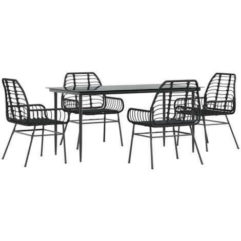 vidaXL Set Mobili da Pranzo per Giardino 5 pz Nero Polyrattan Vetro (1/5)