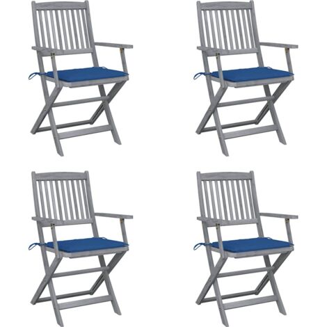 Sedie da Giardino Pieghevoli 4pz con Cuscini in Massello Acacia vidaXL