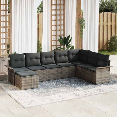 Set Divano da Giardino con cuscino 8 pcs Grigio Poly Rattan vidaXL (1/5)