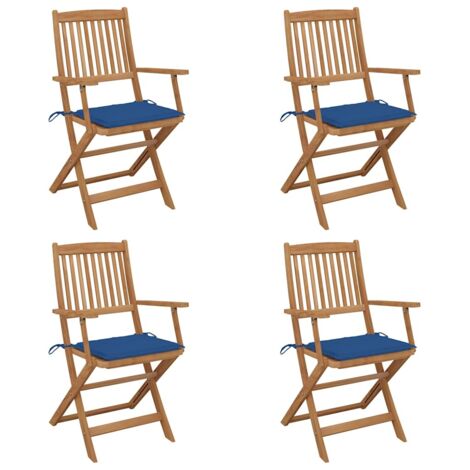 Sedie da Giardino Pieghevoli 4 pz con Cuscini Massello Acacia vidaXL