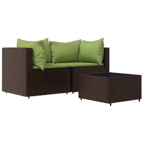 vidaXL Set Mobili da Giardino 3 pz con Cuscini in Polyrattan Marrone