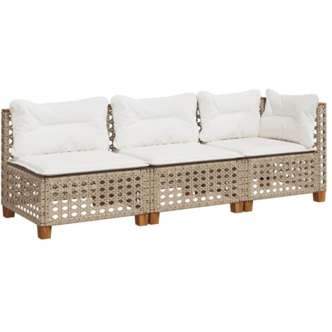 vidaXL Divano da Giardino con Cuscini a 3 Posti Beige in Polyrattan