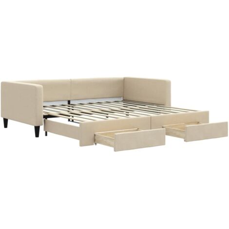 vidaXL Divano Letto Estraibile con Cassetti Crema 100x200cm in Tessuto