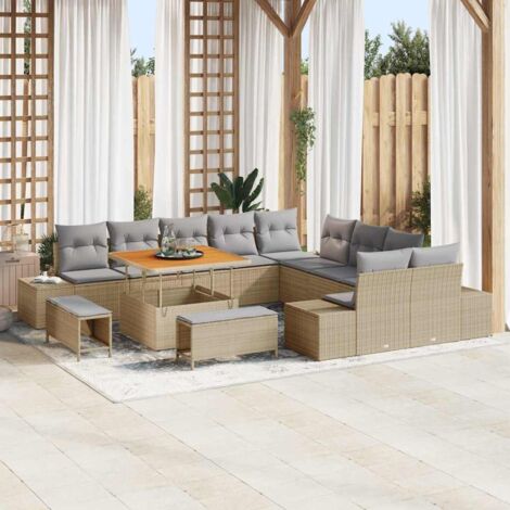 vidaXL Set Divano da Giardino con cuscino 13 pcs Beige e Grigio Chiaro (1/5)