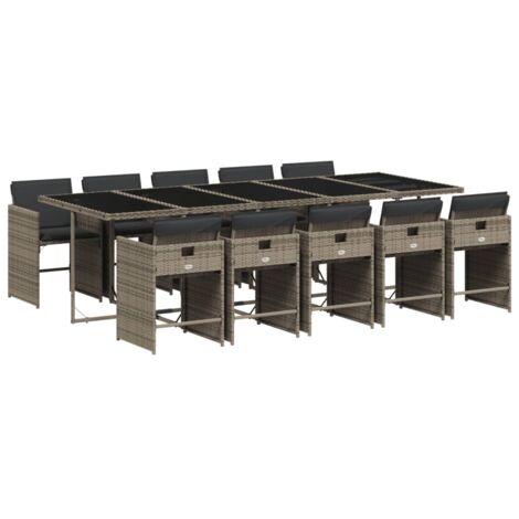 vidaXL Set da Pranzo da Giardino 11pz con Cuscini in Polyrattan Grigio